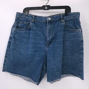 Cotton On Relaxed Denim Jean Shorts Misty Blue Frayed Hem Womens Size 12